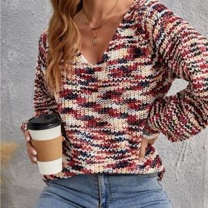 Boutique Lantern Sleeve V Neck Sweater Size Large